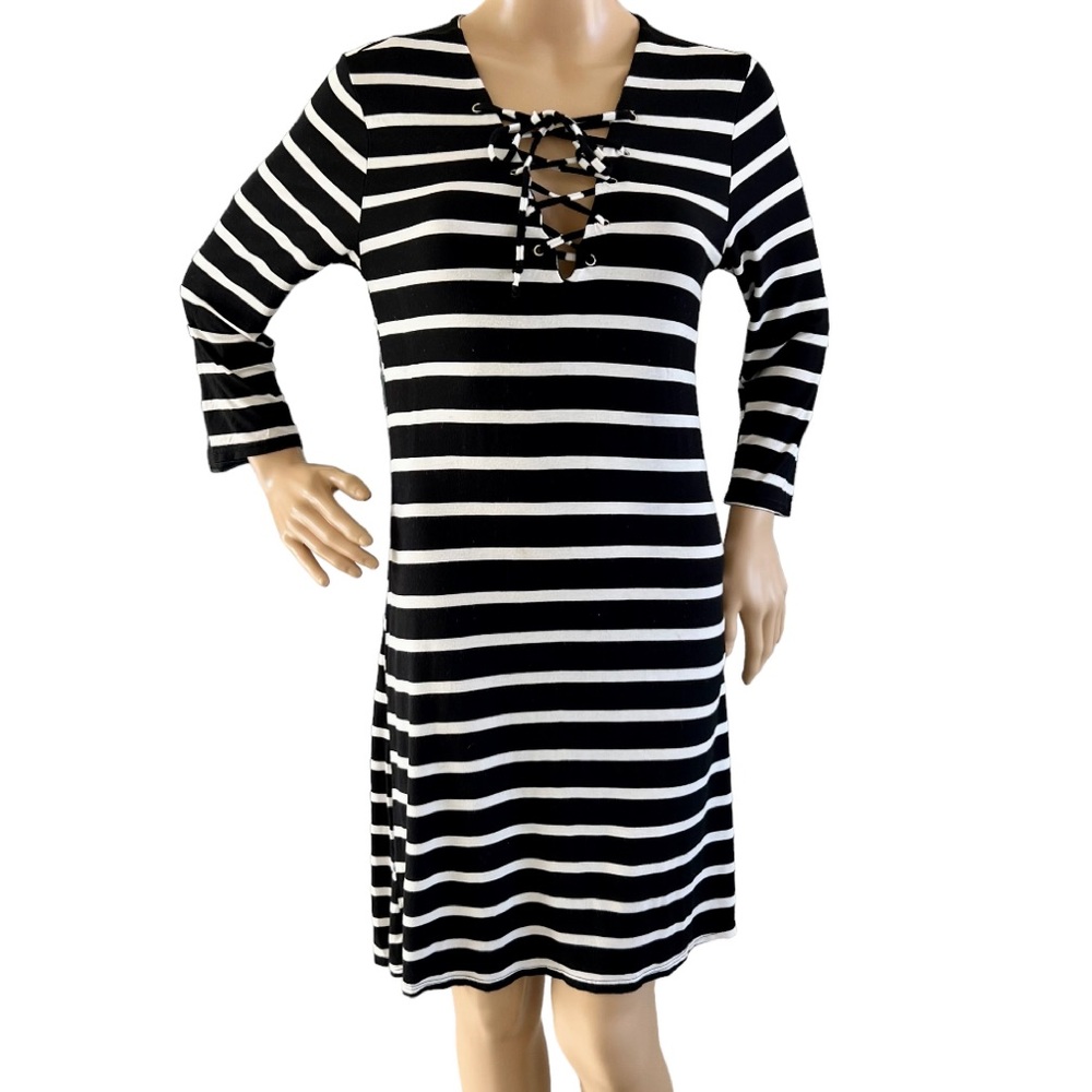 Christian Siriano New York Striped Dress Criss Cross Tie Detail